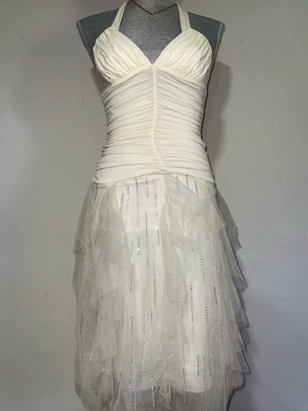 BCBGMaxAzria Ivory Strapless Ruched Tulle Party Dress